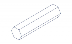 A technical illustration of the product of the material CW104C from the material Copper in the shape hexagon bar