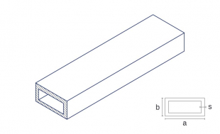 Eine technische Zeichnung des Produkts mit Maßangaben des Werkstoffs Messing CW508L aus dem Material Messing in der Form Vierkantrohr - in Stangen