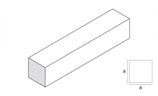 Eine technische Zeichnung des Produkts mit Maßangaben des Werkstoffs Messing CW614N aus dem Material Messing in der Form Vierkantstange gezogen