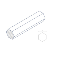 Eine technische Zeichnung des Produkts mit Maßangaben des Werkstoffs Messing CW612N aus dem Material Messing in der Form Sechskantstange