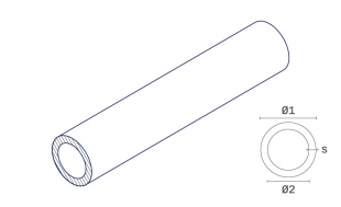 Eine technische Zeichnung des Produkts mit Maßangaben des Werkstoffs EN AW-7022 aus dem Material Aluminium in der Form Rundrohr -in Stangen gezogen