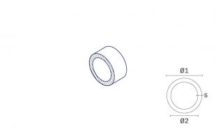 A technical illustration of the product with dimensions of the material CW021A from the material Copper in the shape tube round in rings