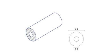 Eine technische Zeichnung des Produkts mit Maßangaben des Werkstoffs Polyacetal (POM-C) natur aus dem Material Andere in der Form Buchse