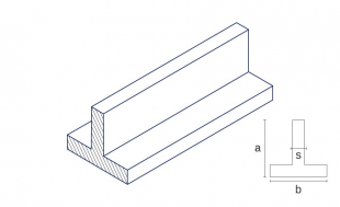 A technical illustration of the product with dimensions of the material EN AW-6060 from the material Aluminum in the shape T-profile - anodised