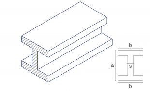 Eine technische Zeichnung des Produkts mit Maßangaben des Werkstoffs EN AW-6060 aus dem Material Aluminium in der Form Doppel-T-Profil