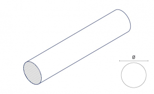 Eine technische Zeichnung des Produkts mit Maßangaben des Werkstoffs Polyamid 6 extrudiert (PA 6 GV 30) schwarz aus dem Material Andere in der Form Rundstange